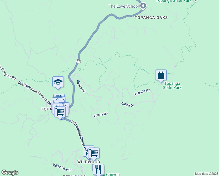 map of restaurants, bars, coffee shops, grocery stores, and more near 21316 Encina Road in Los Angeles County