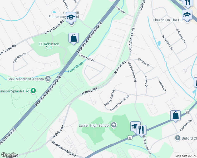 map of restaurants, bars, coffee shops, grocery stores, and more near 4659 McEver View Drive in Sugar Hill