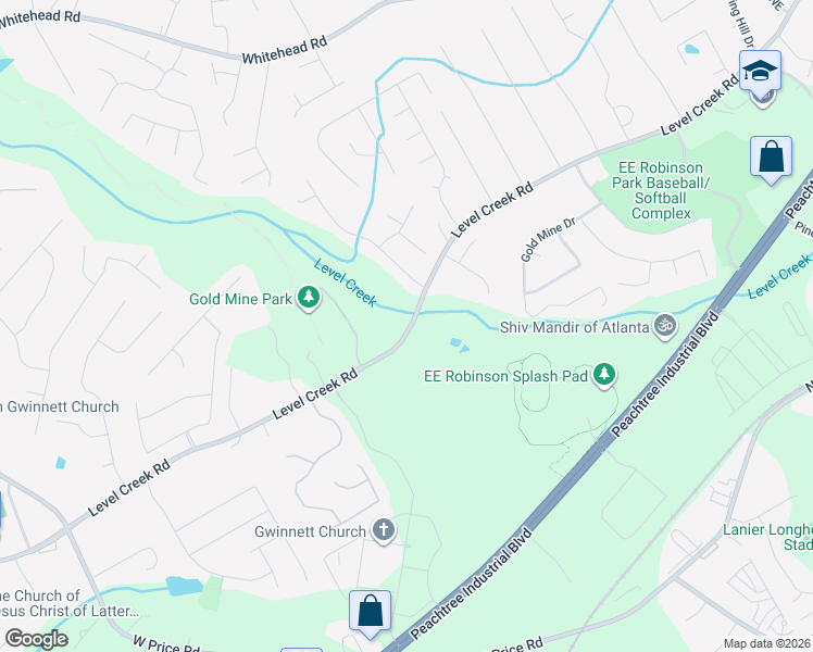 map of restaurants, bars, coffee shops, grocery stores, and more near 496 Level Creek Rd in Buford