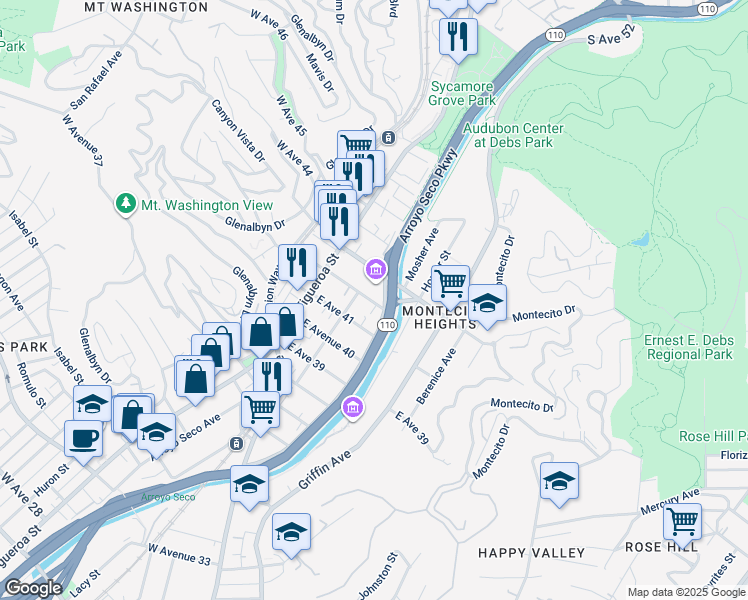map of restaurants, bars, coffee shops, grocery stores, and more near 221 East Avenue 41 in Los Angeles