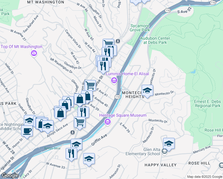 map of restaurants, bars, coffee shops, grocery stores, and more near 221 East Avenue 41 in Los Angeles