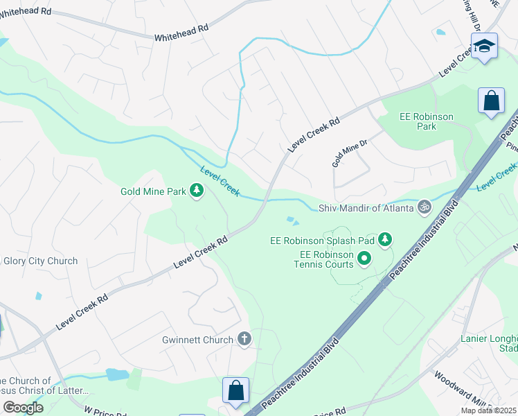 map of restaurants, bars, coffee shops, grocery stores, and more near 500 Level Creek Road in Sugar Hill