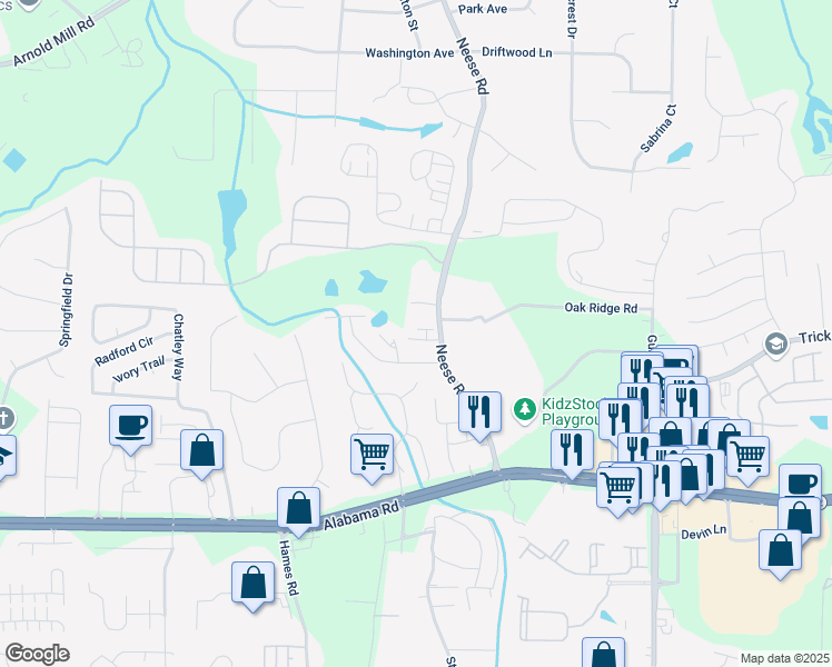 map of restaurants, bars, coffee shops, grocery stores, and more near 107 Brentwood Lane in Woodstock