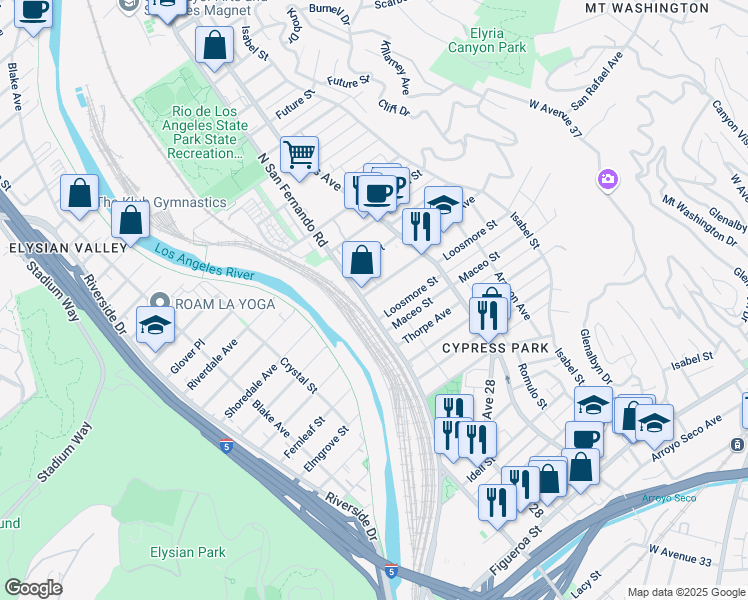map of restaurants, bars, coffee shops, grocery stores, and more near 1114 North San Fernando Road in Los Angeles