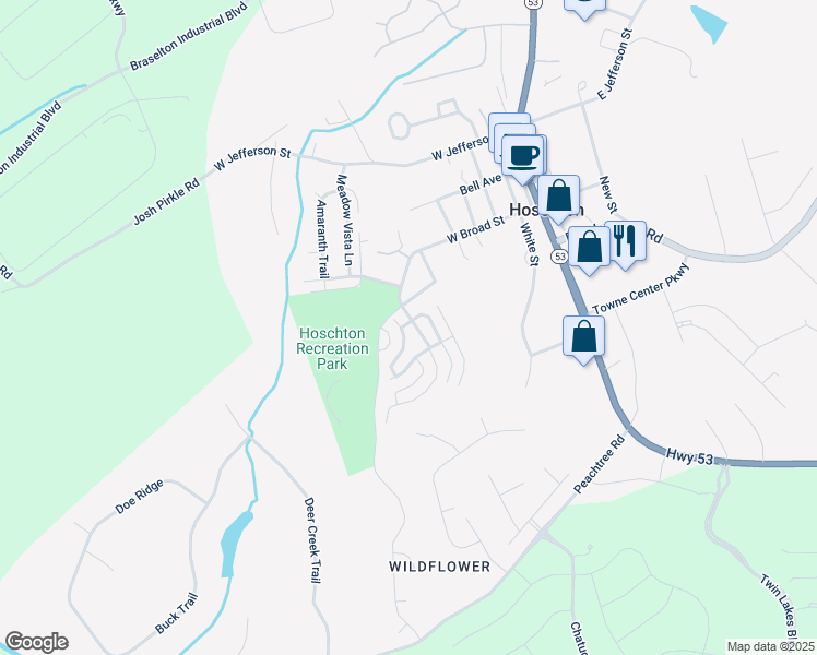 map of restaurants, bars, coffee shops, grocery stores, and more near 60 Chestnut Chase in Hoschton