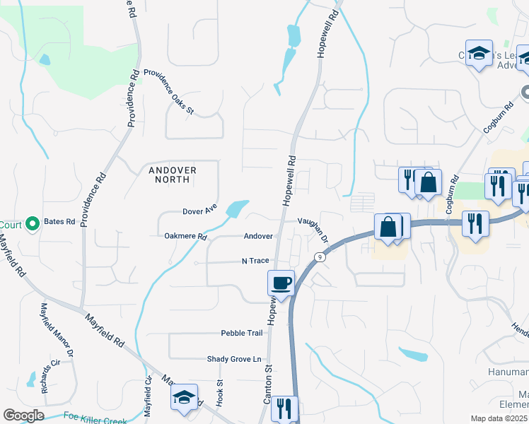 map of restaurants, bars, coffee shops, grocery stores, and more near 115 Baxley Lane in Alpharetta