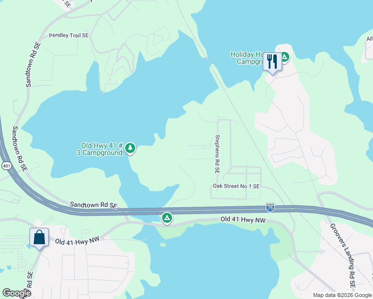 map of restaurants, bars, coffee shops, grocery stores, and more near 397 Gayle Drive Southeast in Acworth