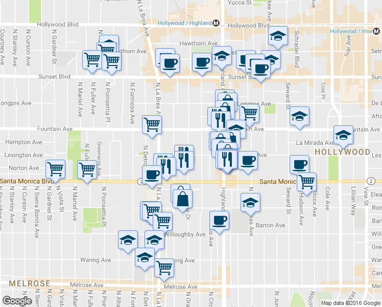map of restaurants, bars, coffee shops, grocery stores, and more near 1140 West Alma Lane in Los Angeles