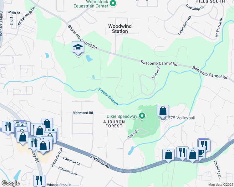 map of restaurants, bars, coffee shops, grocery stores, and more near 1101 Cooks Farm Way in Woodstock