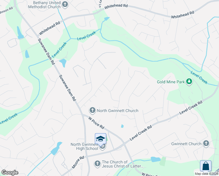 map of restaurants, bars, coffee shops, grocery stores, and more near 5027 Bethpage Drive Northeast in Suwanee