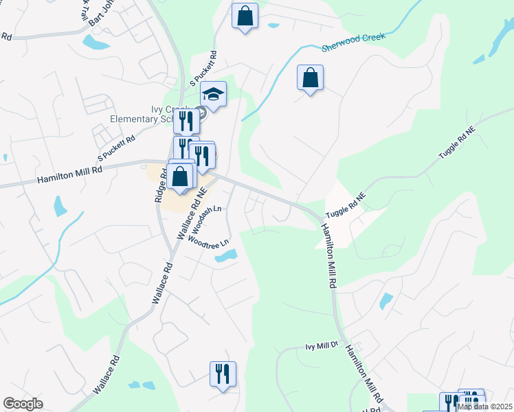 map of restaurants, bars, coffee shops, grocery stores, and more near 3482 Adler Trail in Buford