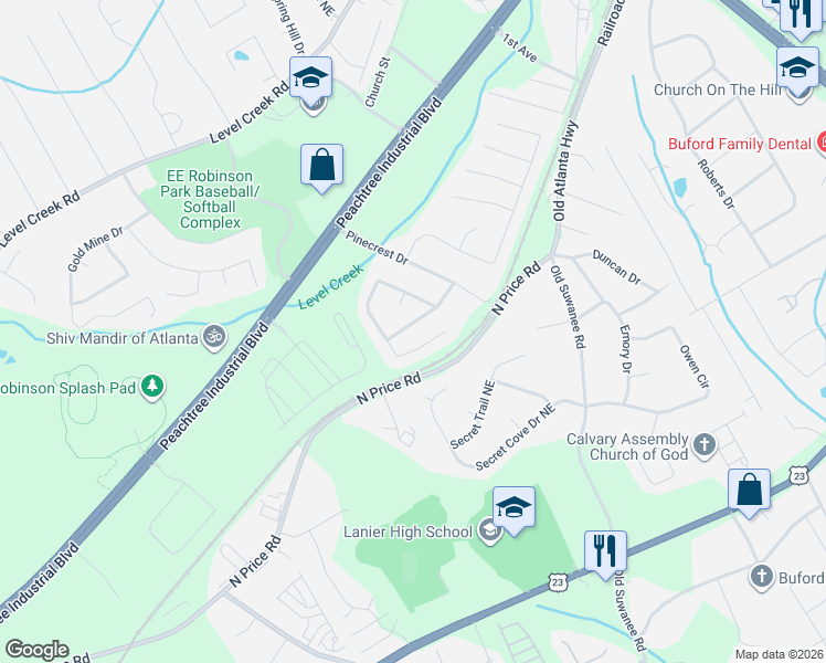 map of restaurants, bars, coffee shops, grocery stores, and more near 5219 McEver View Drive in Sugar Hill