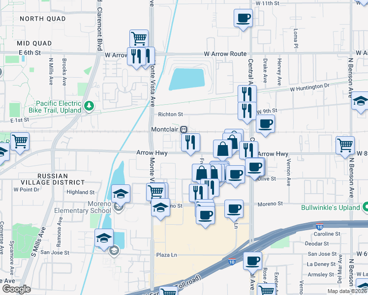 map of restaurants, bars, coffee shops, grocery stores, and more near in Montclair