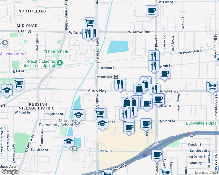 map of restaurants, bars, coffee shops, grocery stores, and more near in Montclair