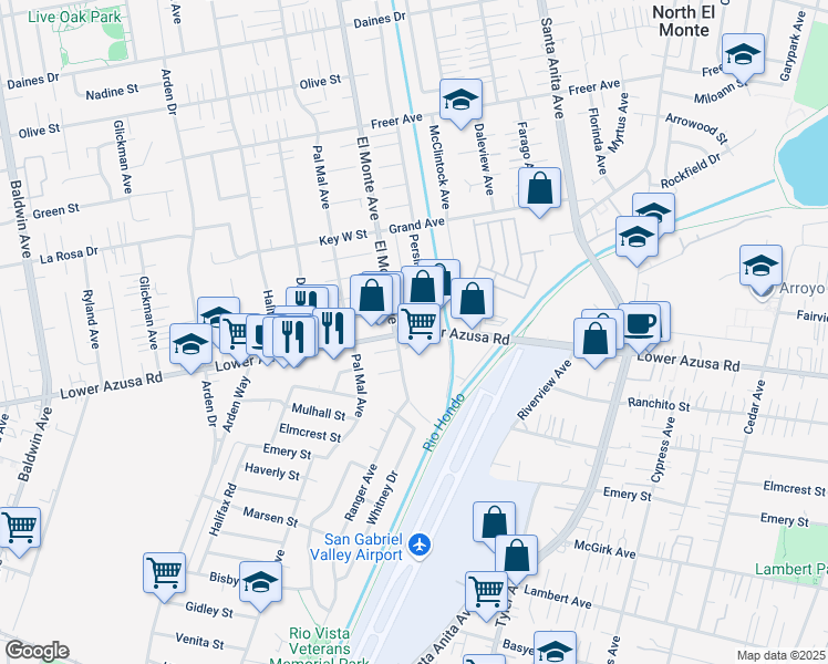 map of restaurants, bars, coffee shops, grocery stores, and more near 4815 El Monte Avenue in Temple City