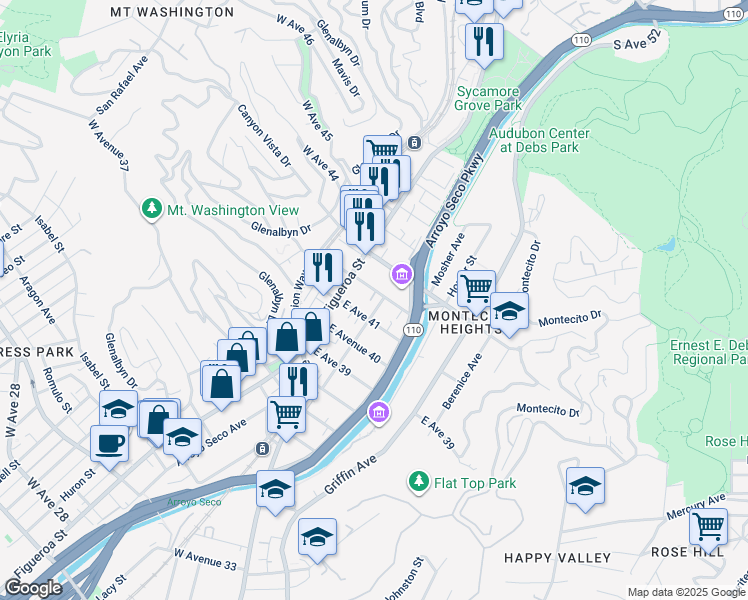 map of restaurants, bars, coffee shops, grocery stores, and more near 142 East Avenue 43 in Los Angeles
