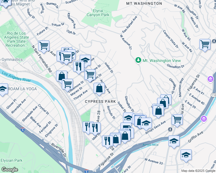map of restaurants, bars, coffee shops, grocery stores, and more near 3413 Thorpe Avenue in Los Angeles