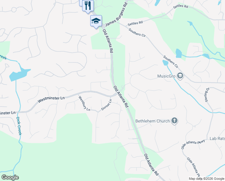 map of restaurants, bars, coffee shops, grocery stores, and more near 4815 Scotney Court in Suwanee