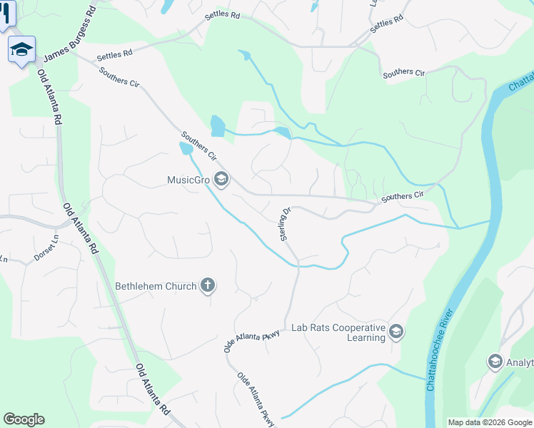 map of restaurants, bars, coffee shops, grocery stores, and more near 6640 Chambrel Way in Suwanee