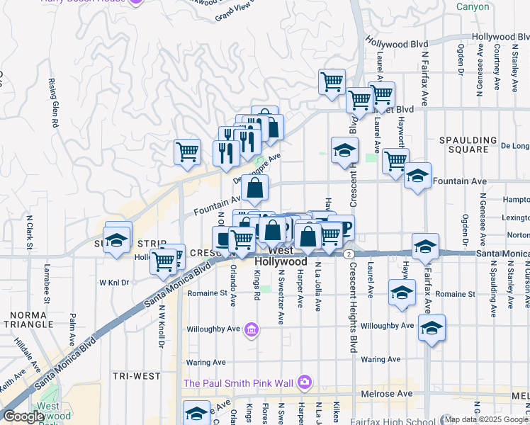 map of restaurants, bars, coffee shops, grocery stores, and more near 1236 Flores Street in West Hollywood