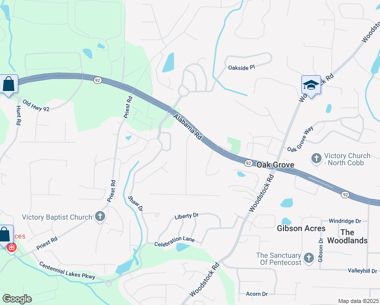 map of restaurants, bars, coffee shops, grocery stores, and more near 5706 Meadowood Drive in Acworth