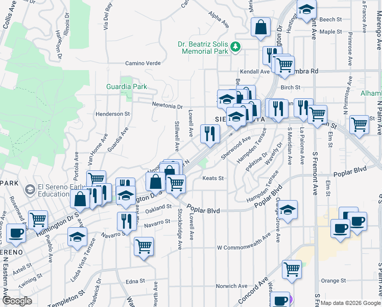 map of restaurants, bars, coffee shops, grocery stores, and more near 4223 Lowell Avenue in Los Angeles