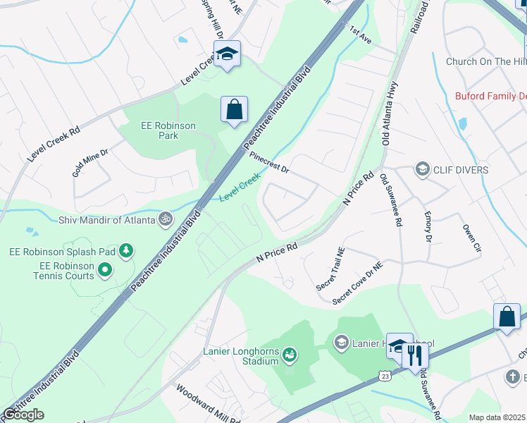 map of restaurants, bars, coffee shops, grocery stores, and more near 4929 McEver View Drive in Sugar Hill