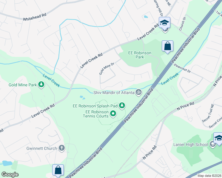 map of restaurants, bars, coffee shops, grocery stores, and more near 4750 Gold Mine Drive in Sugar Hill