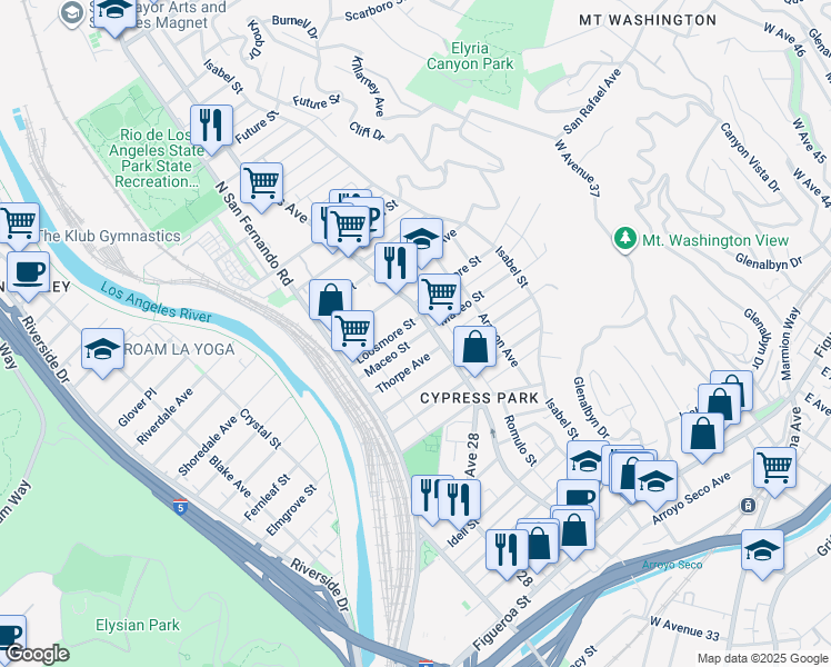 map of restaurants, bars, coffee shops, grocery stores, and more near 1001 Cypress Avenue in Los Angeles