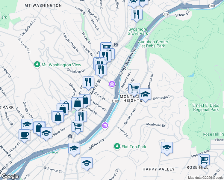 map of restaurants, bars, coffee shops, grocery stores, and more near 142 East Avenue 43 in Los Angeles