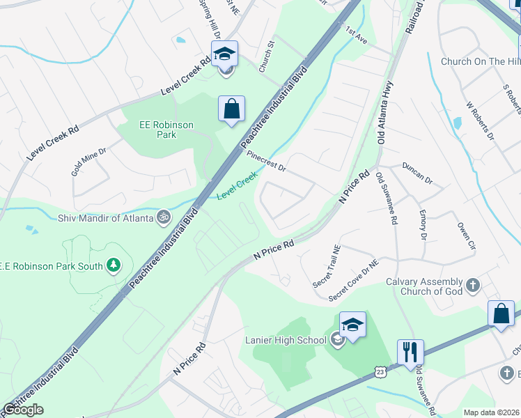 map of restaurants, bars, coffee shops, grocery stores, and more near 4918 McEver View Drive in Sugar Hill