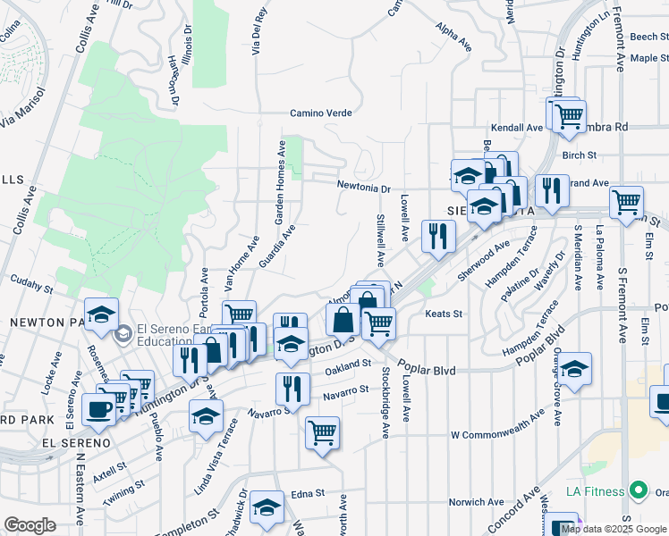 map of restaurants, bars, coffee shops, grocery stores, and more near 4149 Barrett Road in Los Angeles