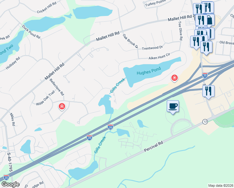 map of restaurants, bars, coffee shops, grocery stores, and more near 525 Aiken Hunt Circle in Columbia