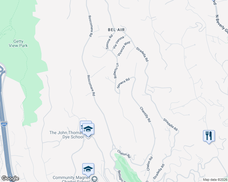 map of restaurants, bars, coffee shops, grocery stores, and more near 1140 Roberto Lane in Los Angeles