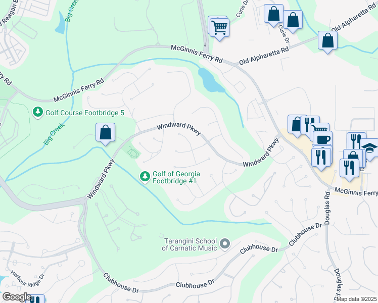 map of restaurants, bars, coffee shops, grocery stores, and more near 2055 Walnut Creek Crossing in Alpharetta