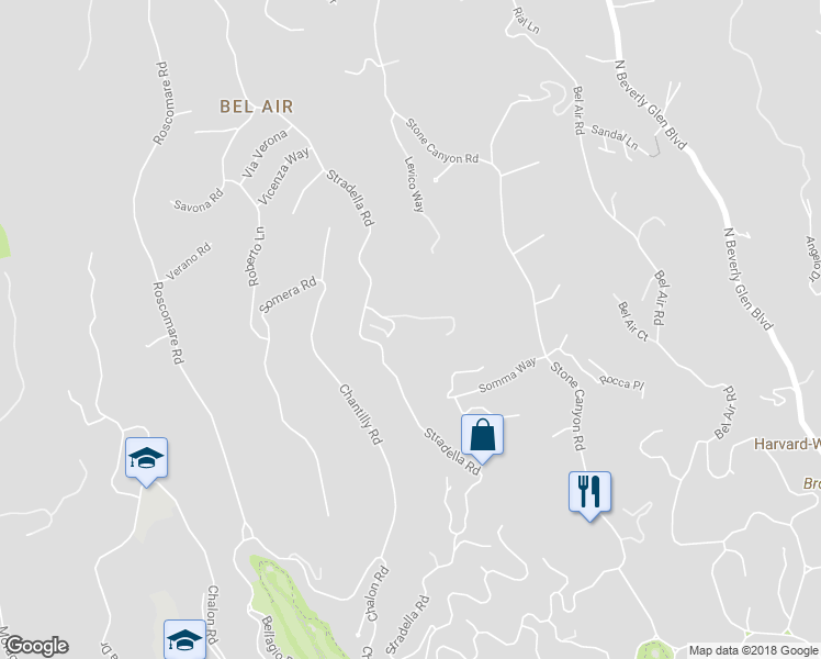 map of restaurants, bars, coffee shops, grocery stores, and more near 10715 Stradella Court in Los Angeles