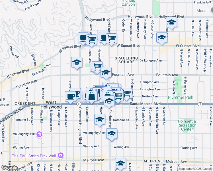 map of restaurants, bars, coffee shops, grocery stores, and more near 1241 North Fairfax Avenue in West Hollywood