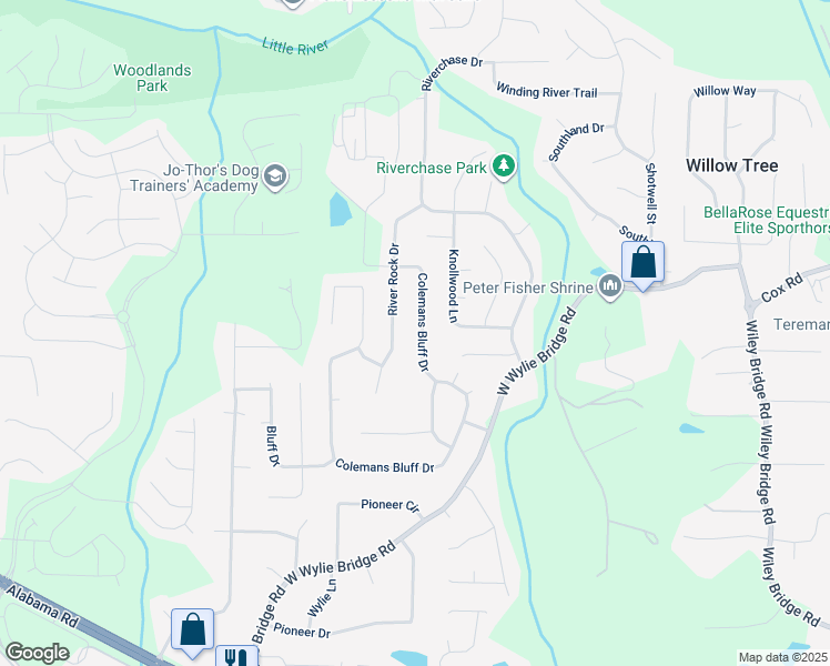 map of restaurants, bars, coffee shops, grocery stores, and more near 225 Colemans Bluff Drive in Woodstock