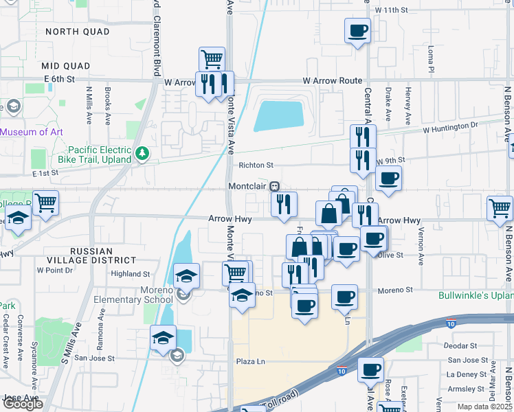 map of restaurants, bars, coffee shops, grocery stores, and more near in Montclair