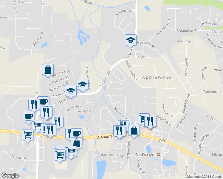 map of restaurants, bars, coffee shops, grocery stores, and more near 136 Regent Place in Woodstock