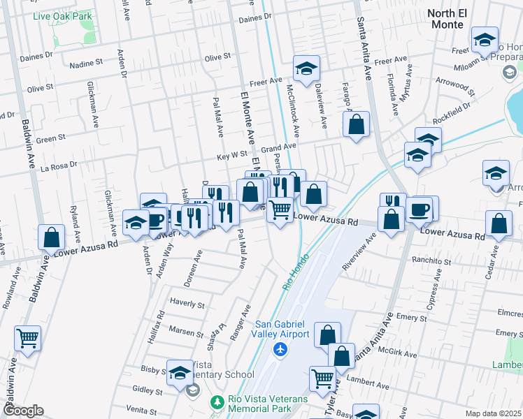 map of restaurants, bars, coffee shops, grocery stores, and more near 4817 El Monte Avenue in Temple City