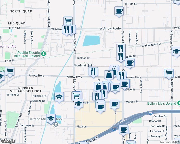 map of restaurants, bars, coffee shops, grocery stores, and more near in Montclair
