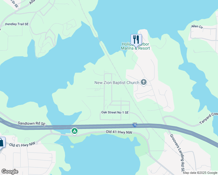 map of restaurants, bars, coffee shops, grocery stores, and more near 151 Mountain View Road Southeast in Acworth