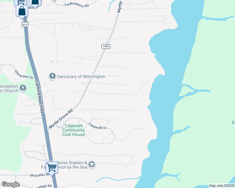 map of restaurants, bars, coffee shops, grocery stores, and more near Edgewater Road in Wilmington