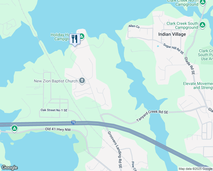 map of restaurants, bars, coffee shops, grocery stores, and more near 30 Water's Edge Drive Southeast in Acworth