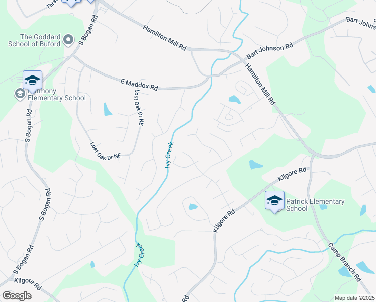 map of restaurants, bars, coffee shops, grocery stores, and more near 3665 Mystic Drive in Buford
