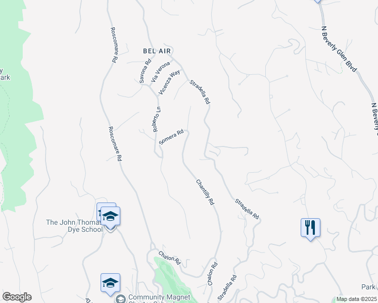 map of restaurants, bars, coffee shops, grocery stores, and more near 1132 Chantilly Road in Los Angeles