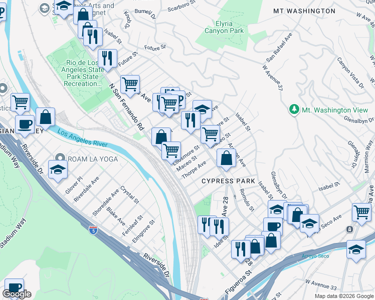 map of restaurants, bars, coffee shops, grocery stores, and more near 2664 1/2 Roseview Avenue in Los Angeles