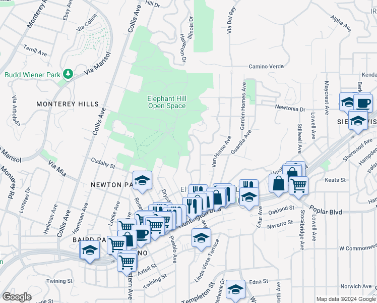 map of restaurants, bars, coffee shops, grocery stores, and more near 4115 Jennings Drive in Los Angeles