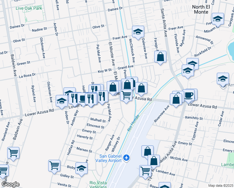 map of restaurants, bars, coffee shops, grocery stores, and more near 4817 El Monte Avenue in Temple City